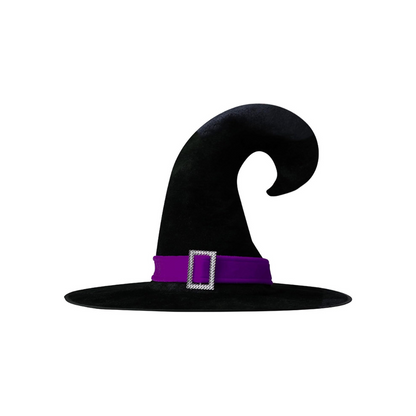 Black Velvet Witch Hat with Purple Lace and Buckle