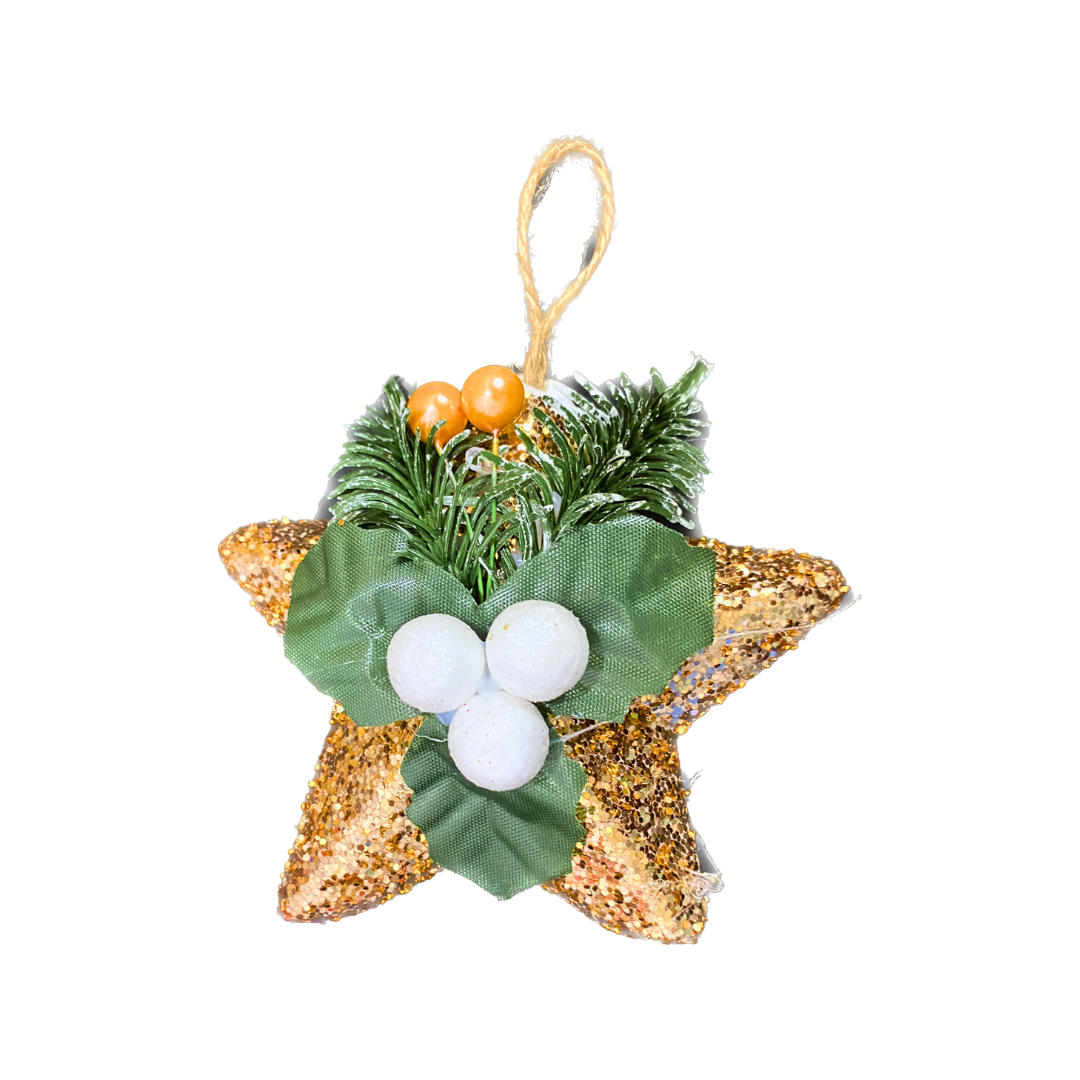 Decorative Golden Star with Missel Toe Hanging Decoration - 1PC