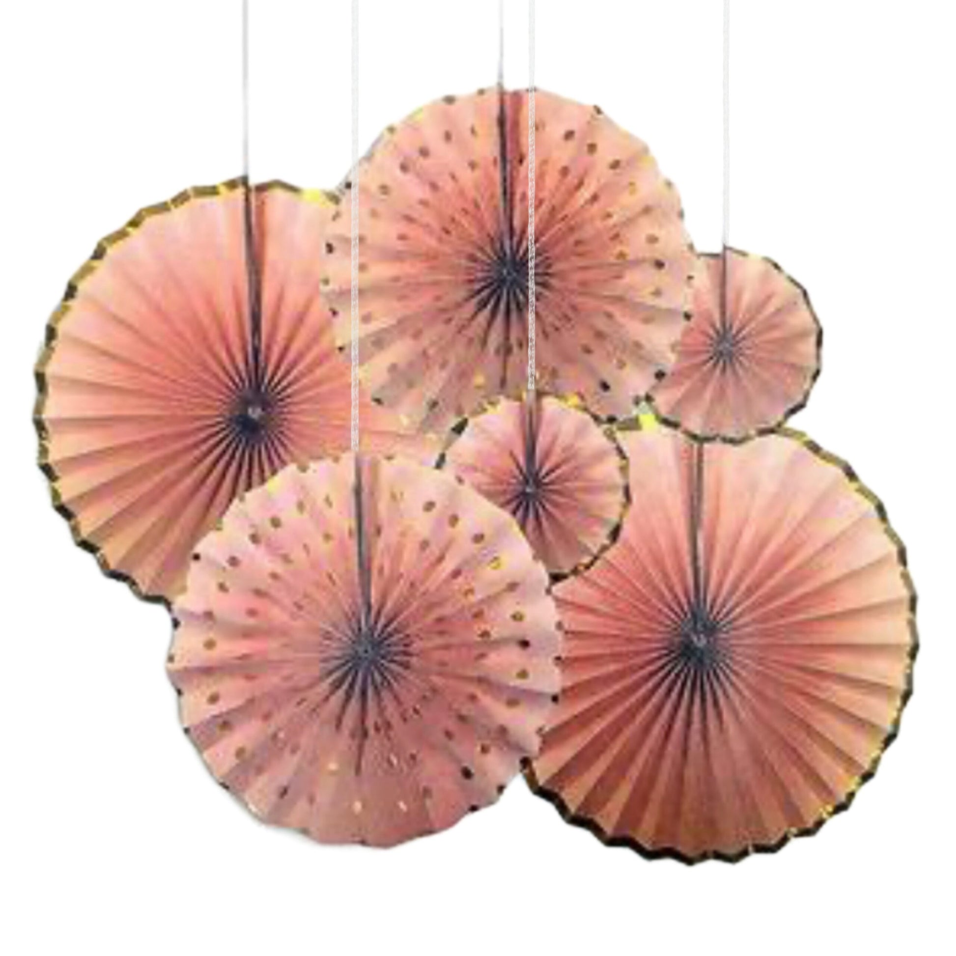 Designer Rose Gold Paper Fans Set - 6PC