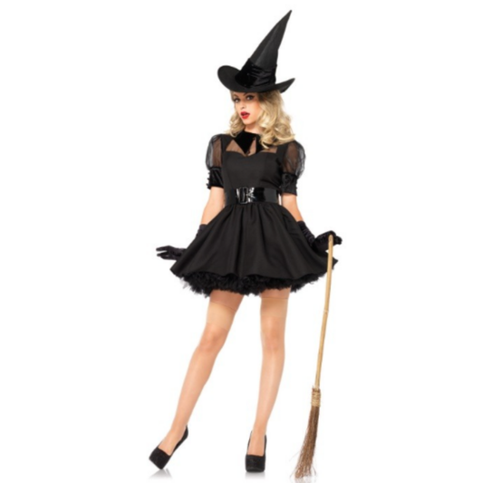 "Adult Black Sexy Witch Costume - Size L (Bust - 92cm)  hat +belt+skirt+glove"