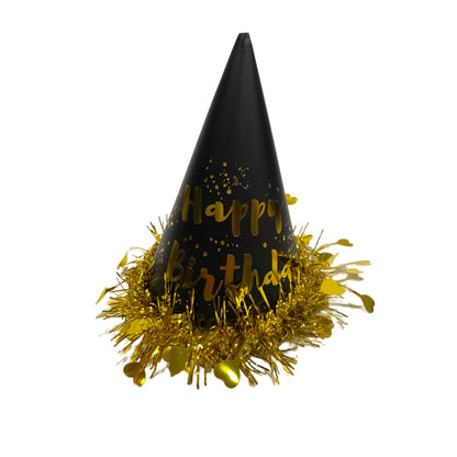 Black &amp; Gold Happy Birthday Caps, Birthday Hats for Kids and Adults-Pack of 1