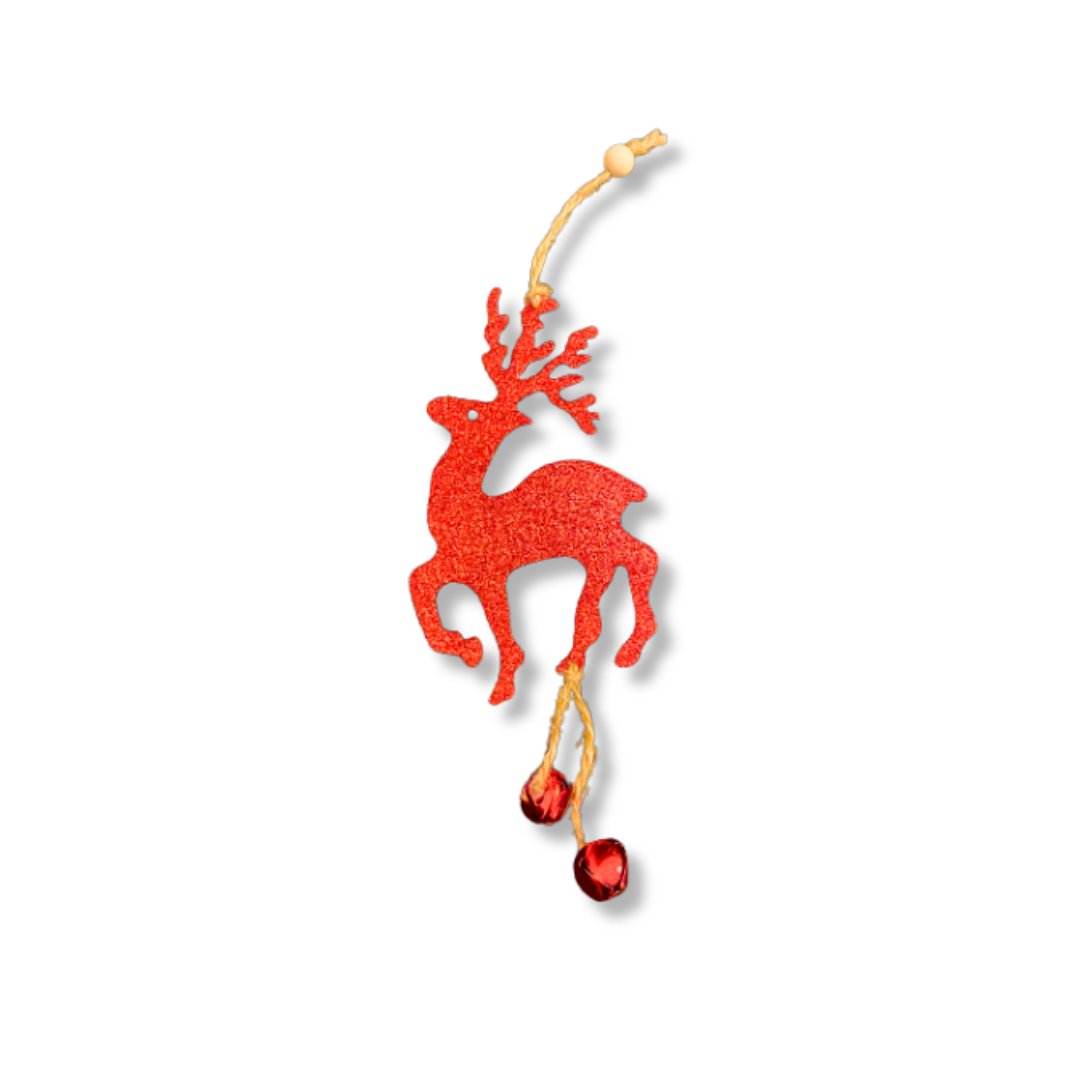 Christmas Tree Ornaments - Glitter Red Reindeer Hanging Decoration - 1PC