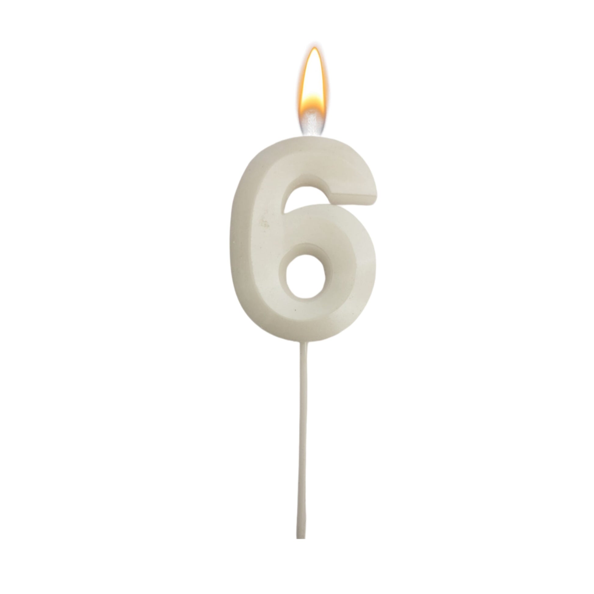 Metallic White Numerical No. 6 Stick Candle