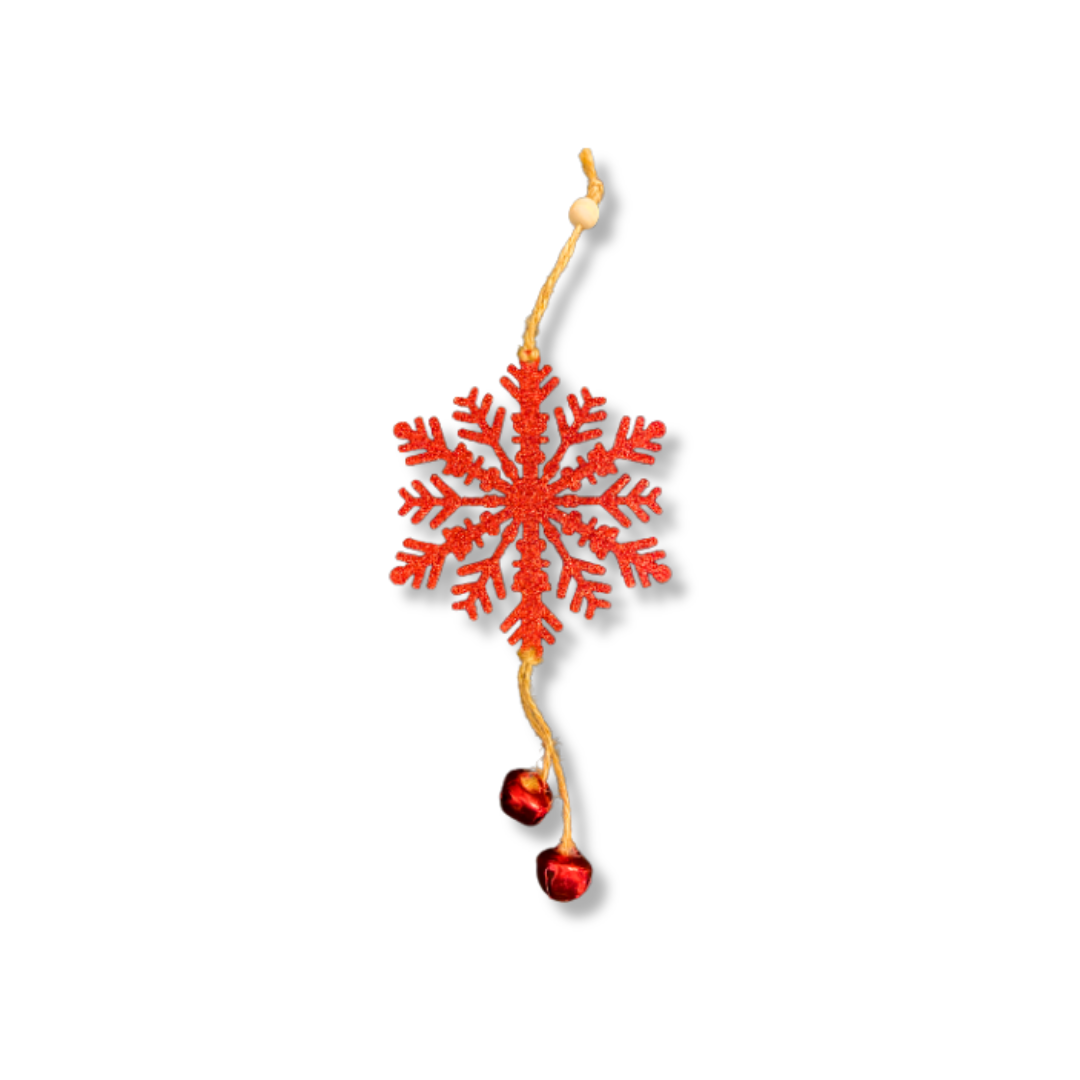 Christmas Tree Ornaments - Glitter Red Snowflakes Hanging Decoration - 1PC