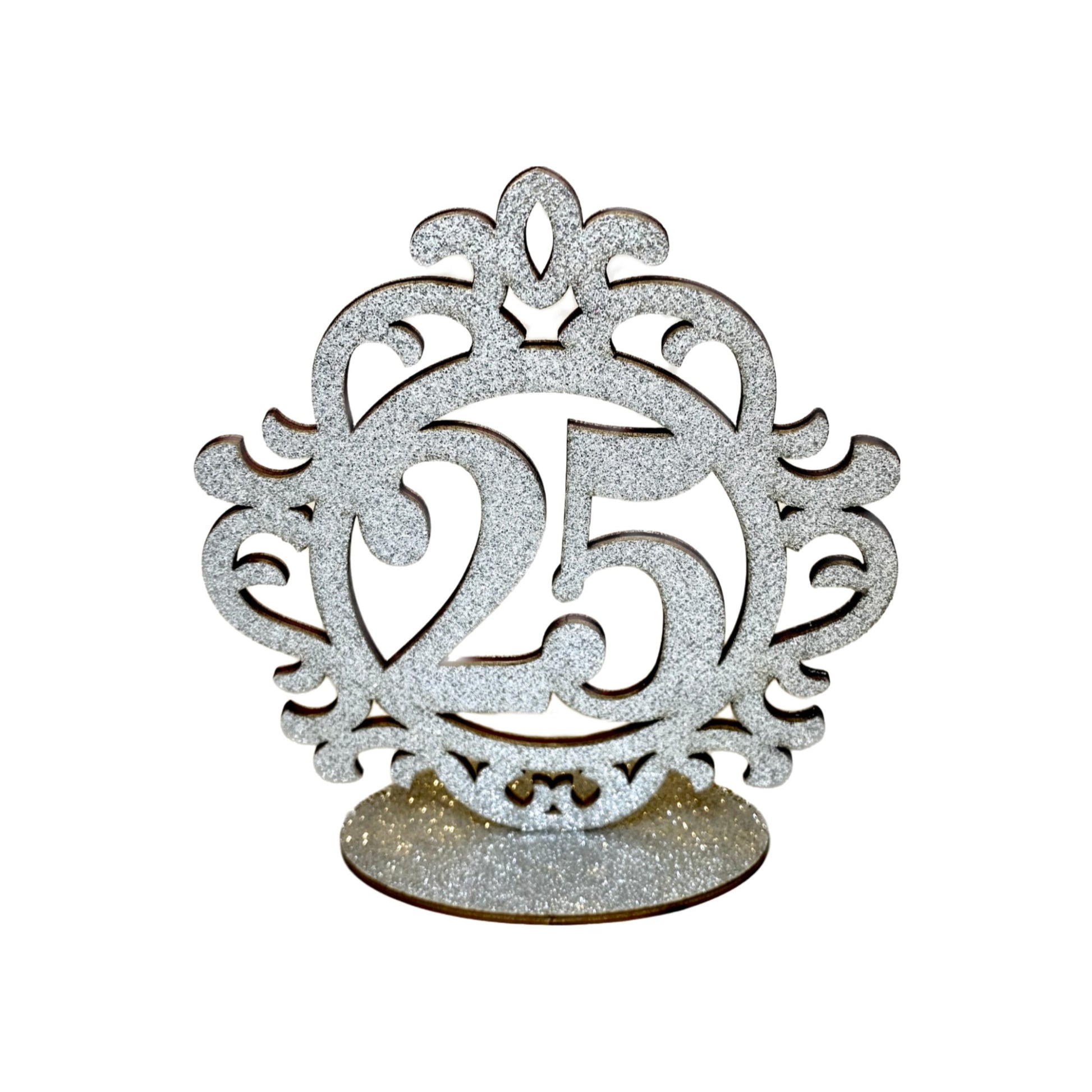 Wooden 25th Centerpiece Silver