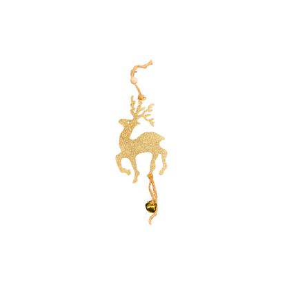 Christmas Tree Ornaments - Glitter Gold Reindeer Hanging Decoration - 1PC