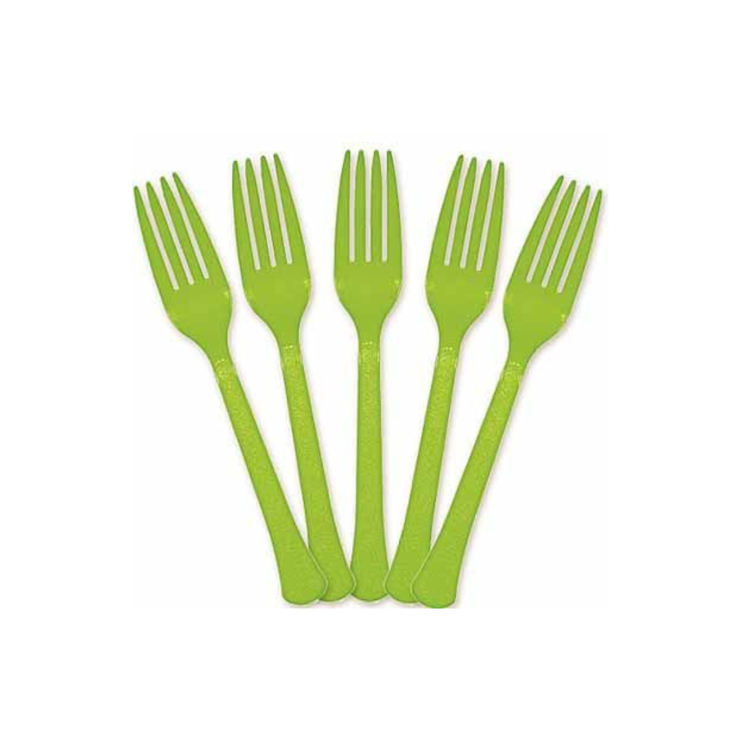 Sturdy Disposable Lime Green Forks - 20PC