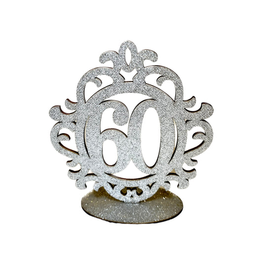 Wooden 60th Centerpiece Silver