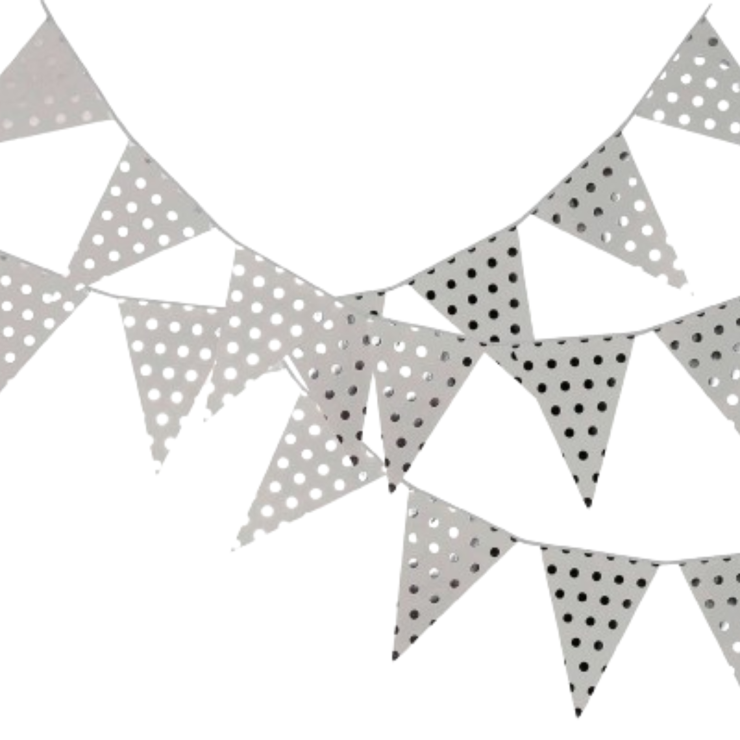 Polka Silver Dot Buntings - Over 9 FT