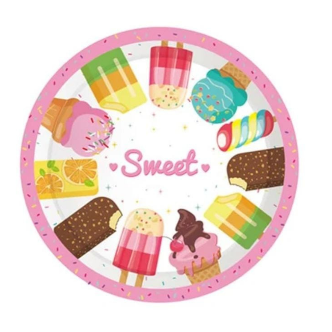 Candyland Party Tableware-Ice Cream Birthday Paper Plates,Candy Party Table Decorations for Girls,Pack of 8