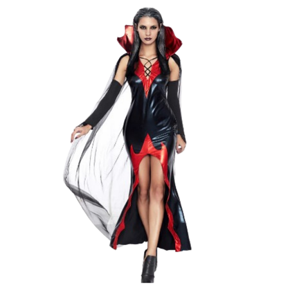 Women Maleficent Costume Halloween Black Vampire Cosplay Dress, Fairy God Mother Costume  - Size L - (Bust 90-94cm)