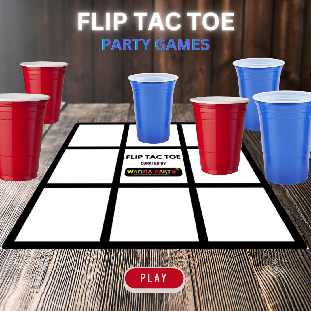 Flip Tac Toe Game with Red & Blue Glasses and Tic Tac Toe Board - 11 PCS