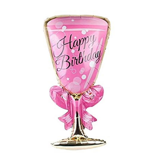 Happy Birthday Pink Champagne Glass Balloon 38"