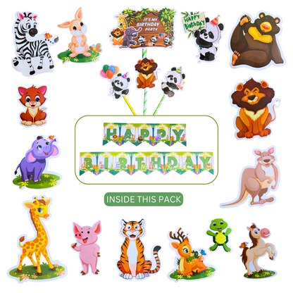 Wanna Party Jungle Theme Party Decoration Combo Set-18 PCS