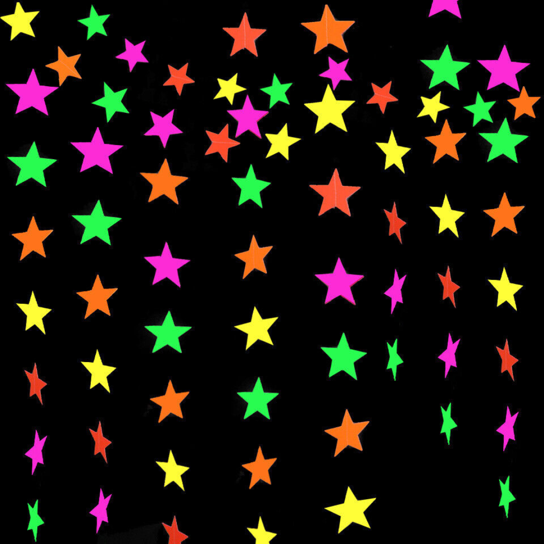 UV Glow Neon Star String Decoration - Over 9 FT