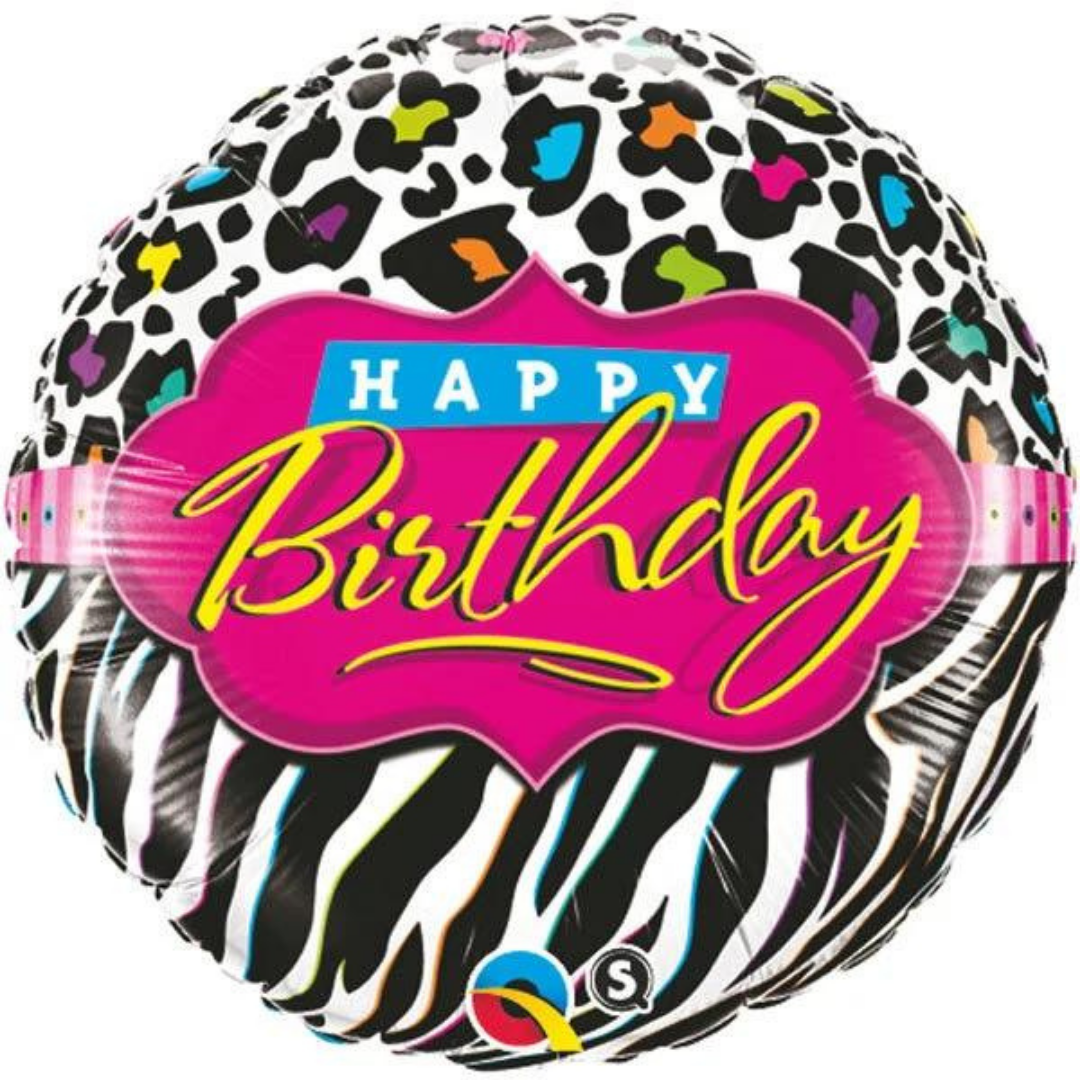 Pink &amp; White Zebra Print Birthday Balloon 18"