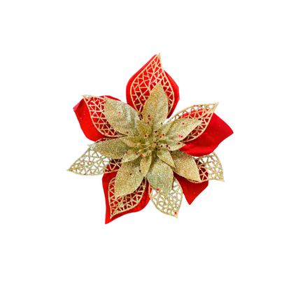 Golden & Red Chrsitmas Flower Decoration