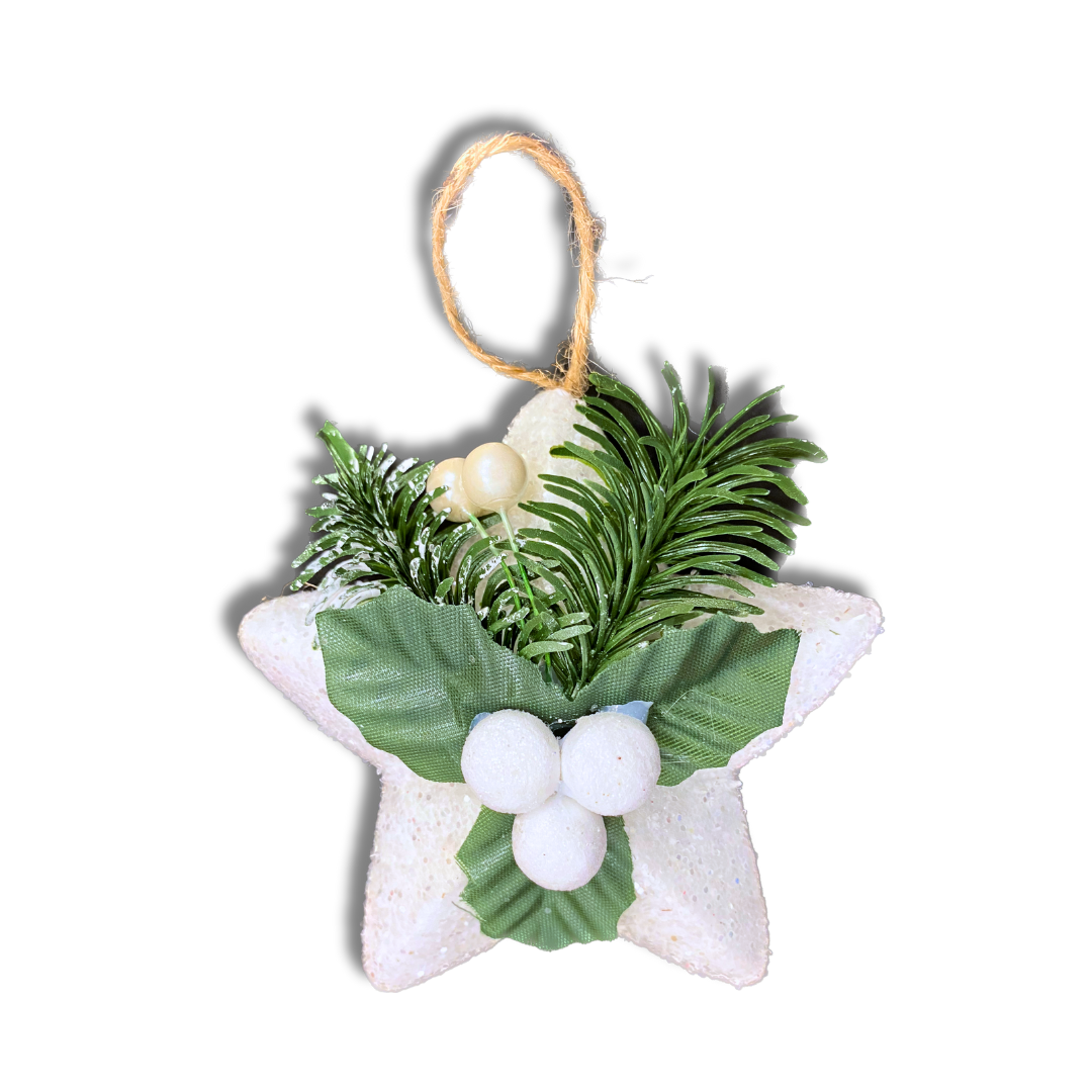 Decorative White Star with Missel Toe Hanging Decoration - 1PC