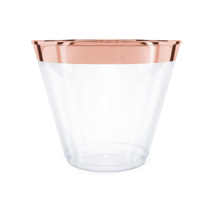 Clear Drinking Glasses with Rose Gold Rim -10PC