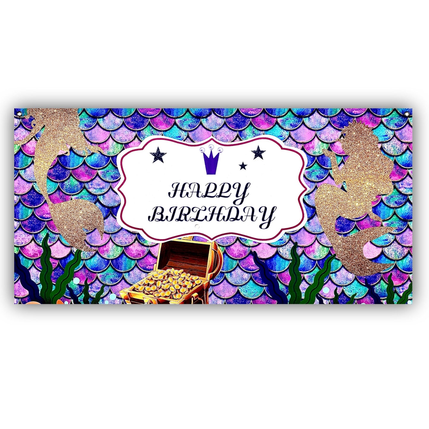 Happy Birthday Mermaid Theme Banner - 4FT X 2FT