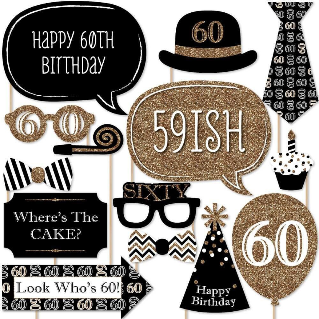 Wanna Party 60th Birthday Sash and 60th Birthday Photo Props Combo Pack for 60th Birthday Decorations for Women