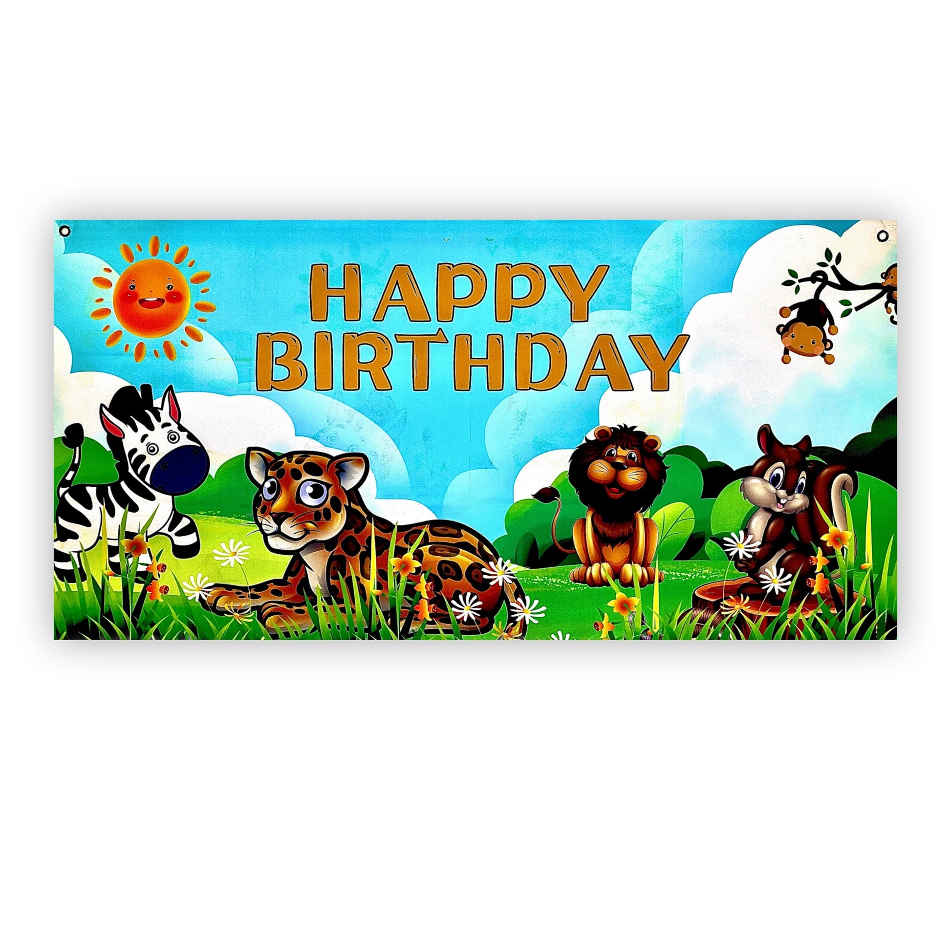 Jungle Animal Happy Birthday Banner - 4FT X 2FT