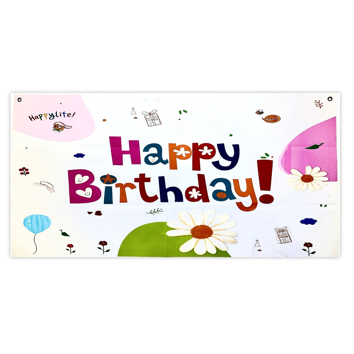 Happy Birthday Floral Print Banner - 4FTX2FT