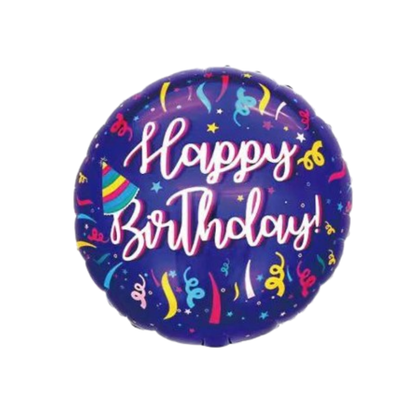 Happy Birthday Balloon w/Fireworks Purple 18"