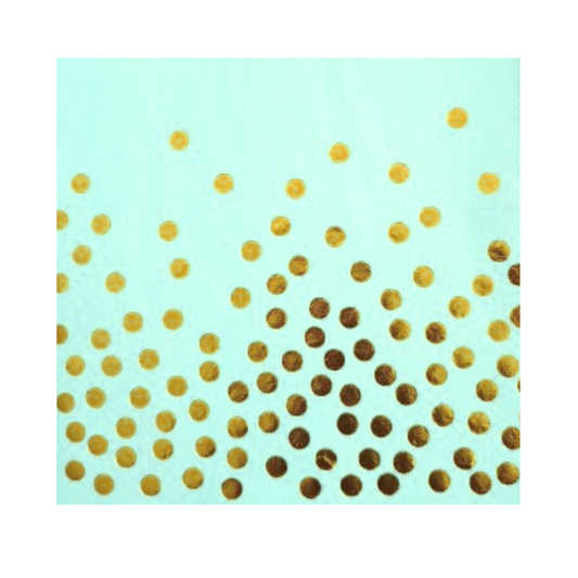 Light Blue Paper Napkins w/Golden Polka Dots - 20PC