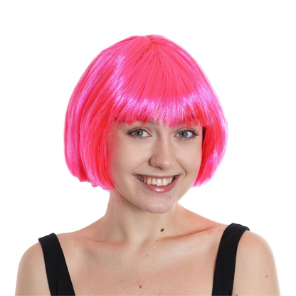 Pink Bob Wig with Bangs Short Blunt Cut Wig for Women Pink Straight Hair Blunt Wig for Halloween Cosplay Party