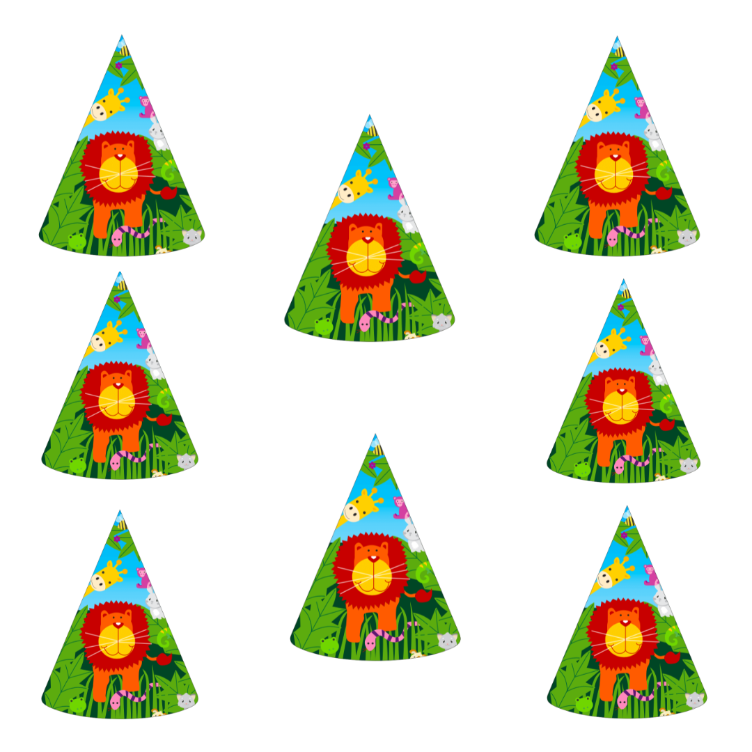 Jungle Animal Party Hats - 8PC