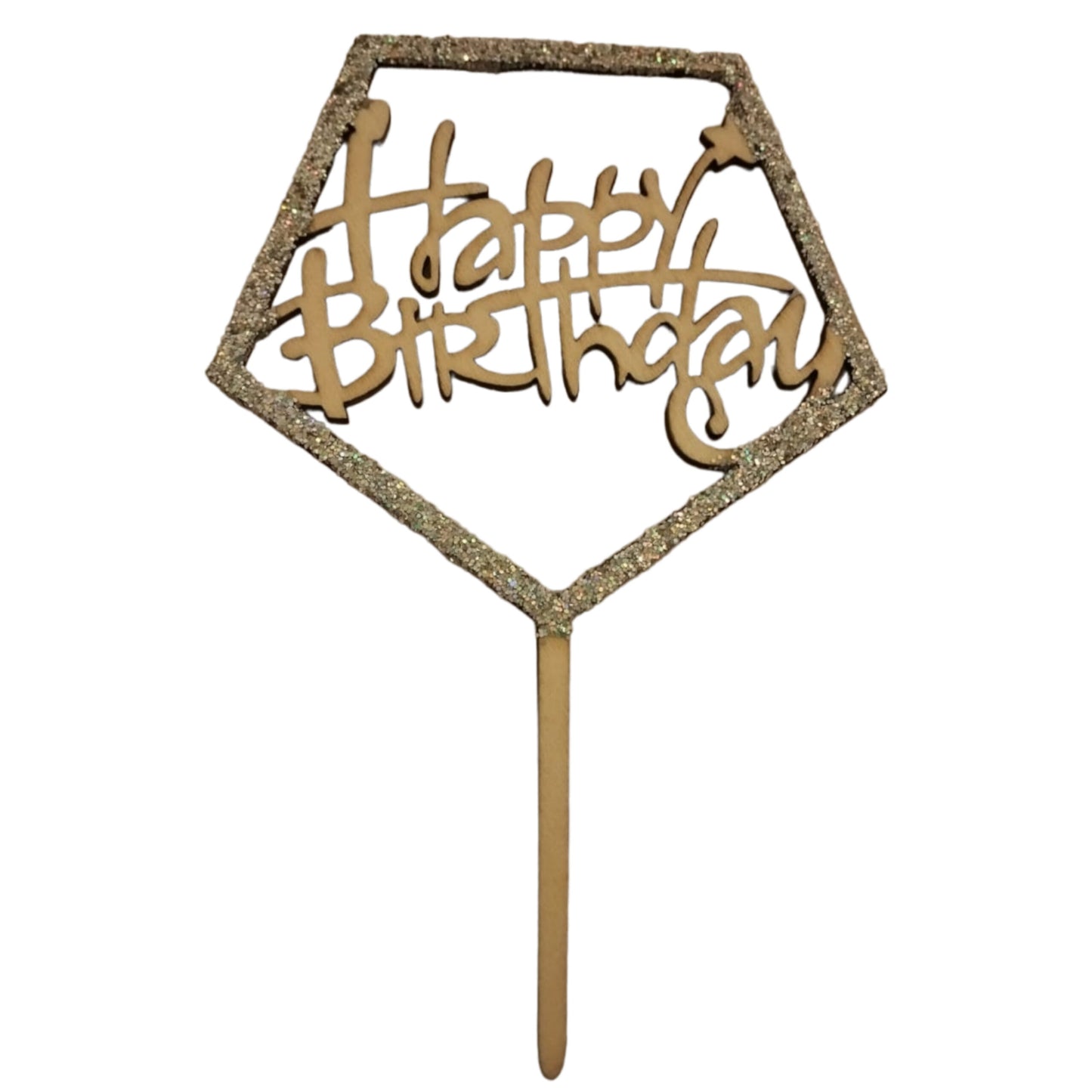 Happy Birthday Pentagon Shape Wooden Cake Topper w