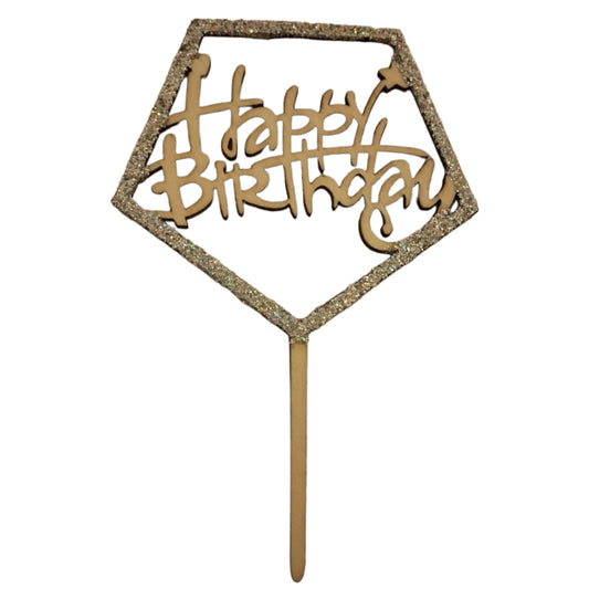 Happy Birthday Pentagon Shape Wooden Cake Topper w