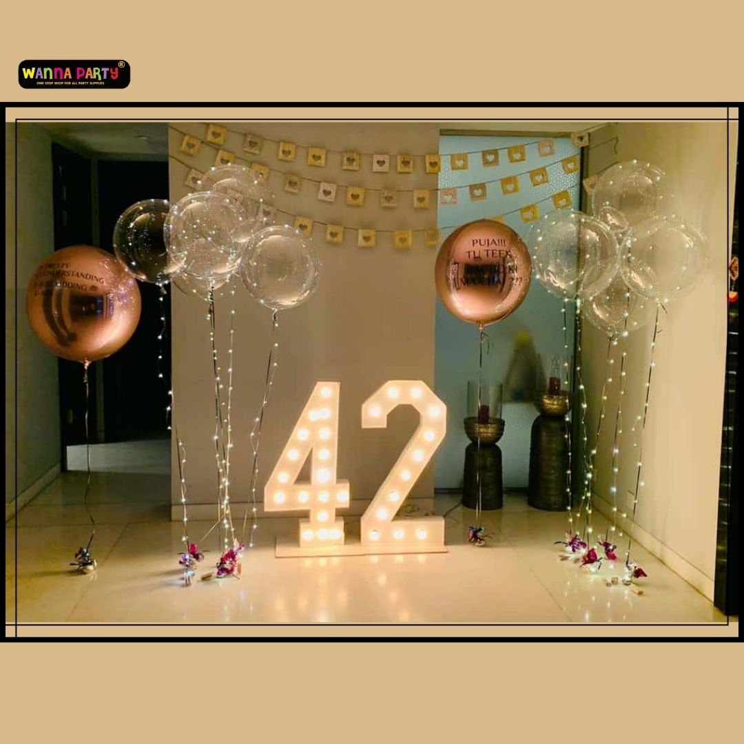 42nd Birthday Light Marquee with Customized and LED Helium Balloons