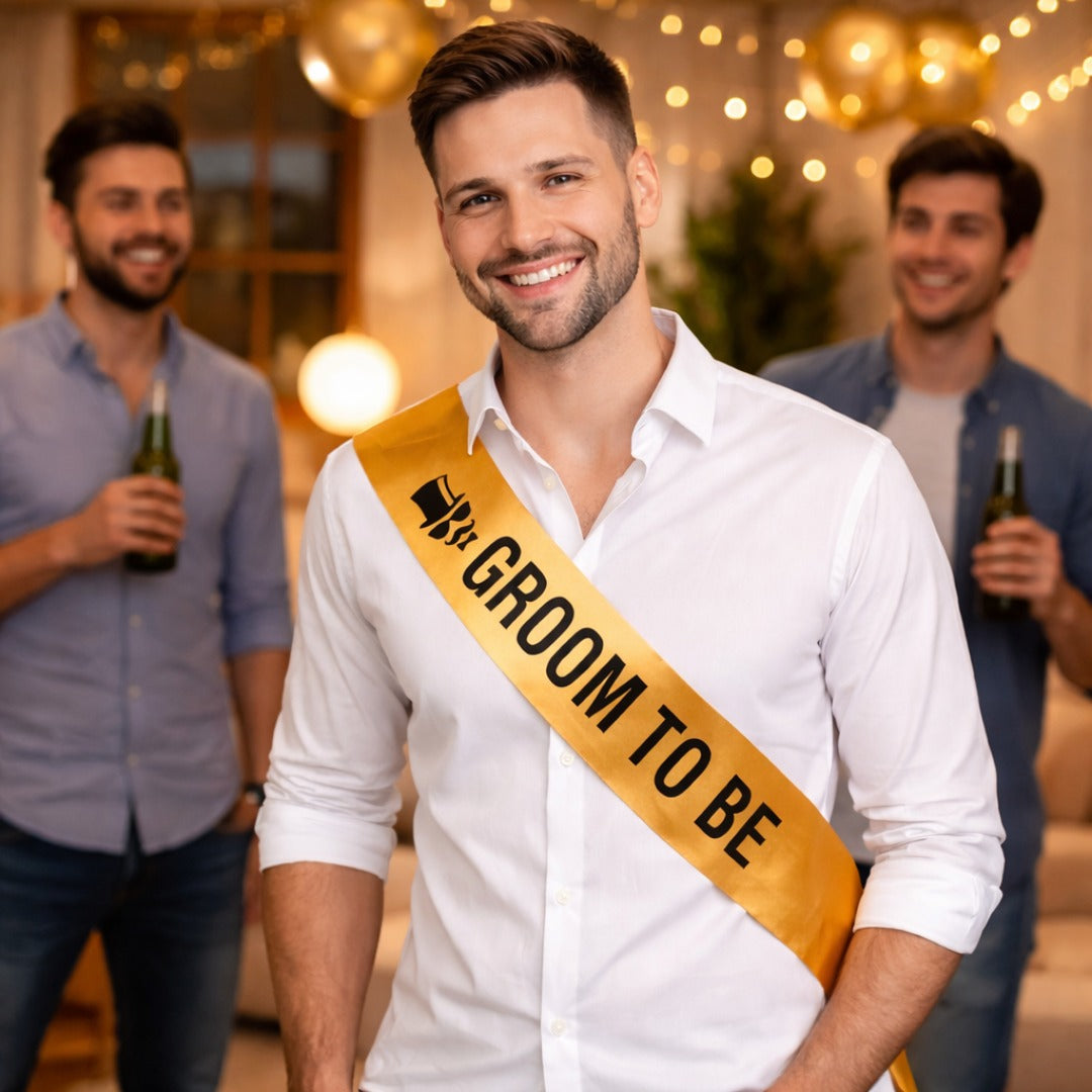 Groom To Be Sash Black &amp; Gold