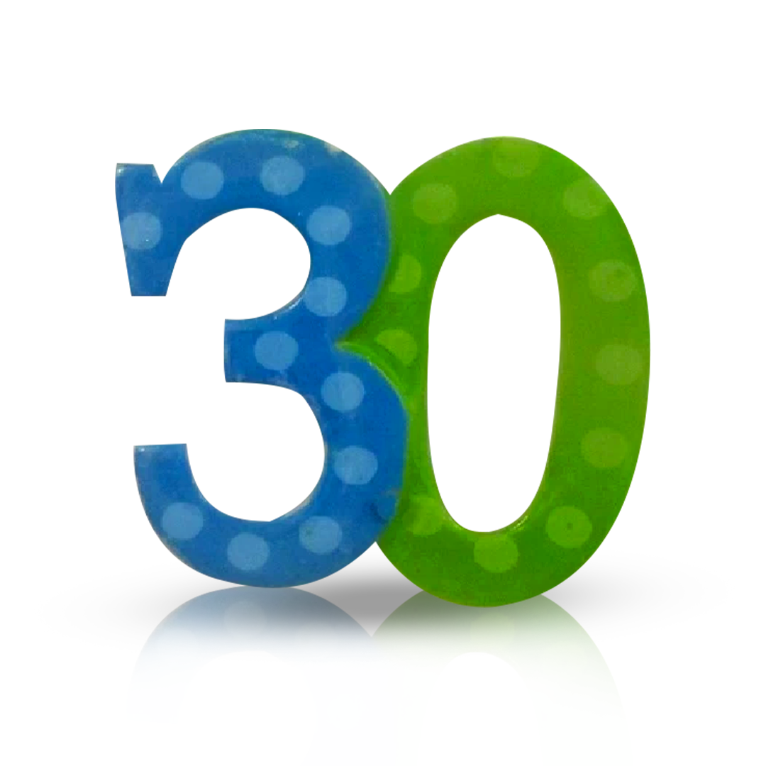 Number 30 Blue & Green Candle - 1PC