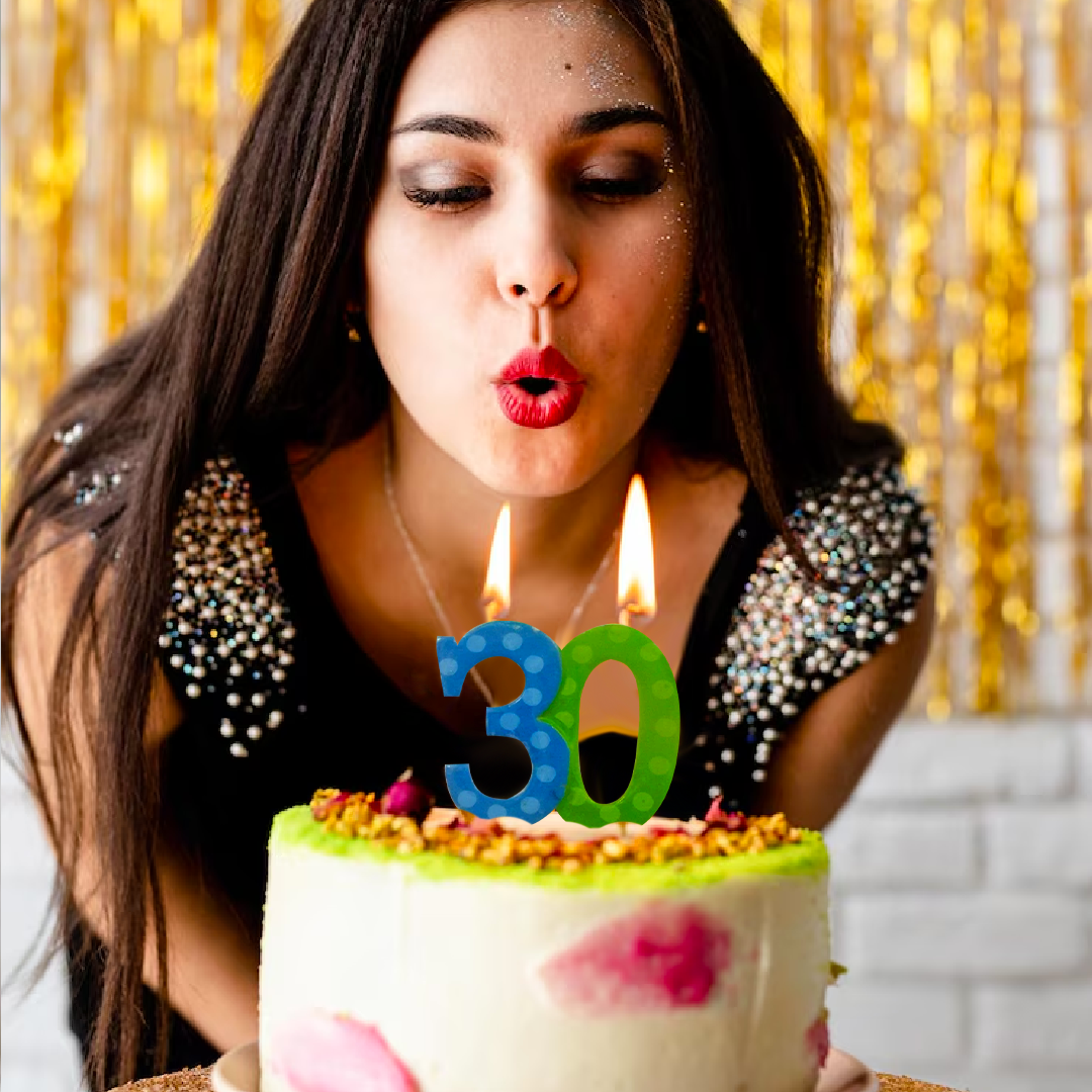 Number 30 Blue & Green Candle - 1PC