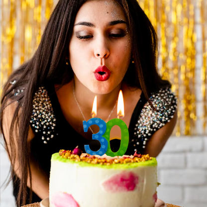 Number 30 Blue & Green Candle - 1PC