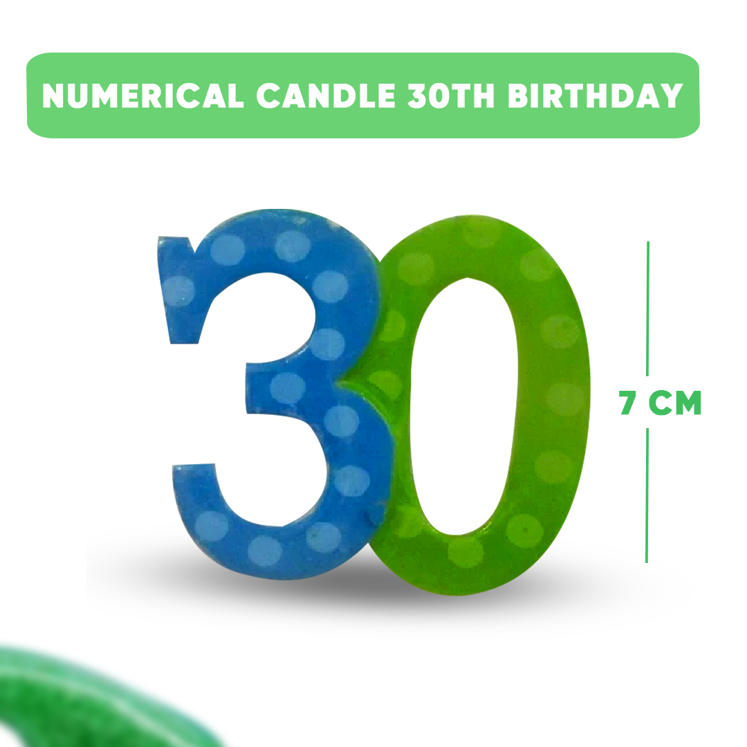Number 30 Blue & Green Candle - 1PC