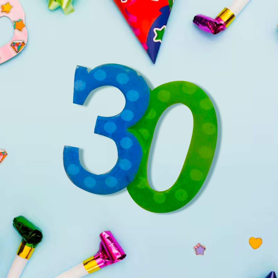 Number 30 Blue & Green Candle - 1PC