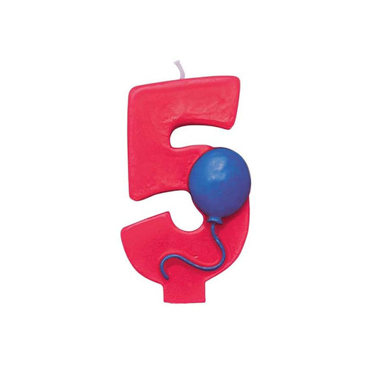 Red Color Number 5 Candle with Balloon   - 1PC