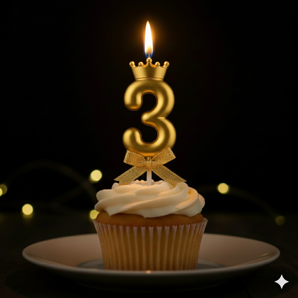 Golden Crown Numerical Candle No. 3