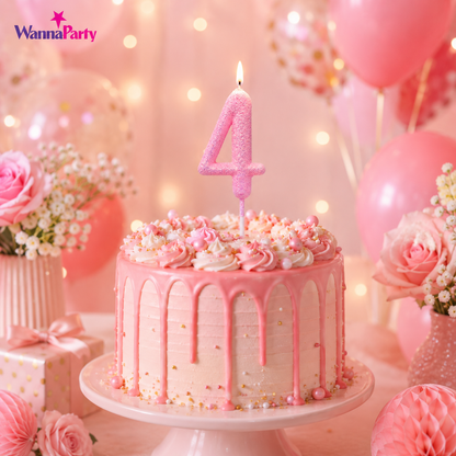 Glitter Designer Pink Candle Number 4 | Cake Candles