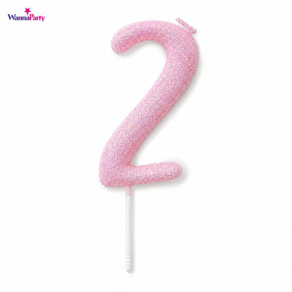 Glitter Designer Pink Candle Number 2 | Cake Candles