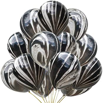 12" Marble Print Black Balloon