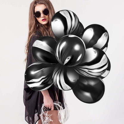 12" Marble Print Black Balloon