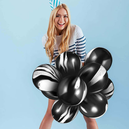 12" Marble Print Black Balloon