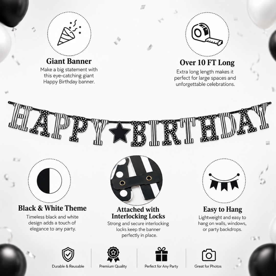 Giant Letrer Banner Black & White - Over 10FT