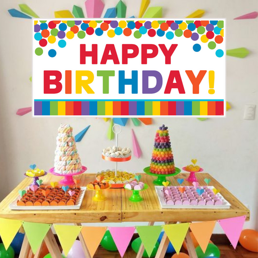 Happy Birthday Plastic Rainbow Banner 65" x 33.5"