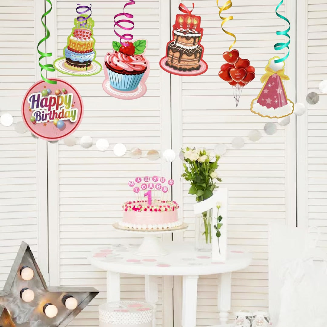 Happy Birthday Swirl Decoration - 12PC